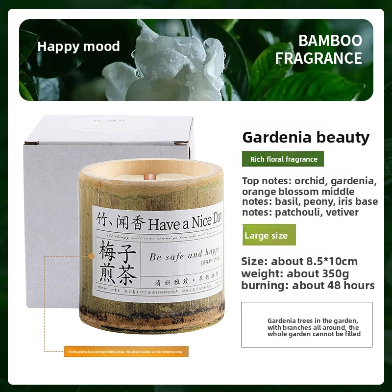 Bamboo Peace Aromatherapy Candle – Handcrafted Soy Wax in Natural Bamboo Tube - In Use