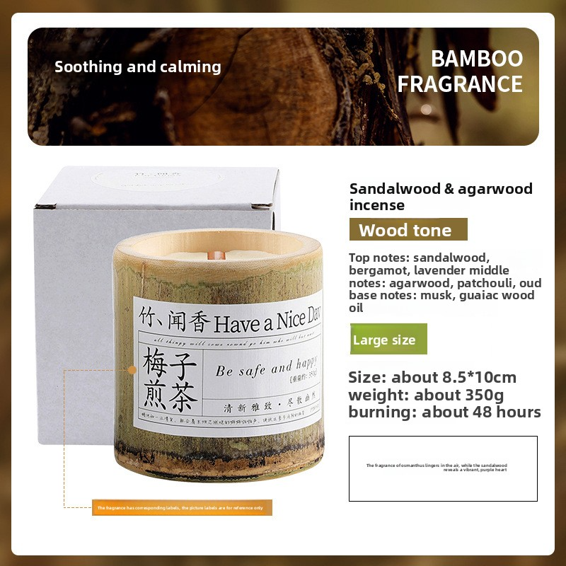 Bamboo Peace Aromatherapy Candle – Handcrafted Soy Wax in Natural Bamboo Tube - Close-up