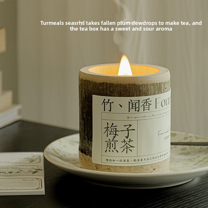 Bamboo Peace Aromatherapy Candle – Handcrafted Soy Wax in Natural Bamboo Tube - Bamboo and Rattan Art