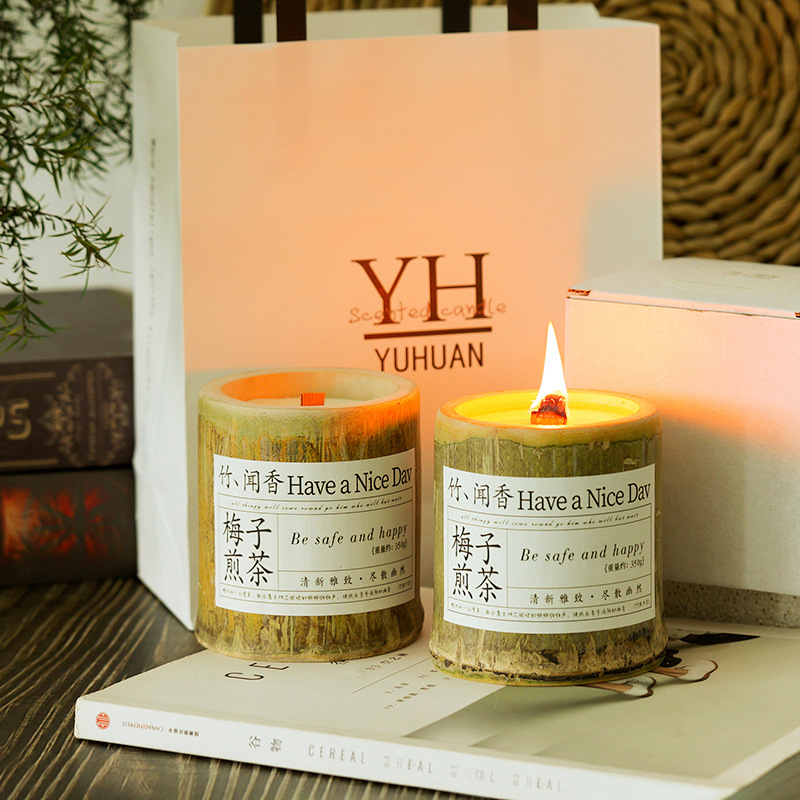 Bamboo Peace Aromatherapy Candle – Handcrafted Soy Wax in Natural Bamboo Tube - Lifestyle Scene