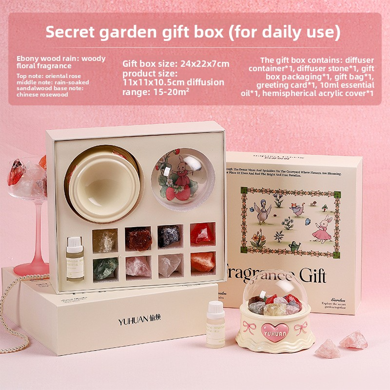 YUHUAN Secret Garden Diffuser Stone Gift Box – Flameless Aromatherapy Crystal with Essential Oil - Close-up
