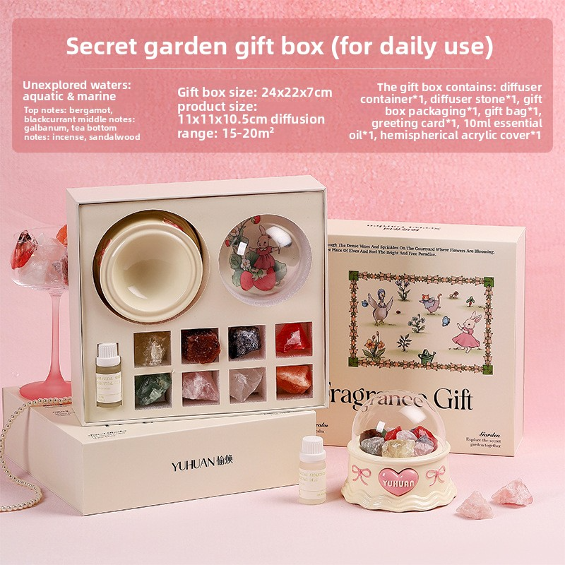 YUHUAN Secret Garden Diffuser Stone Gift Box – Flameless Aromatherapy Crystal with Essential Oil - Packaging