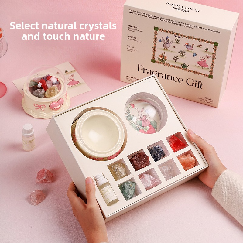 YUHUAN Secret Garden Diffuser Stone Gift Box – Flameless Aromatherapy Crystal with Essential Oil - Detail View