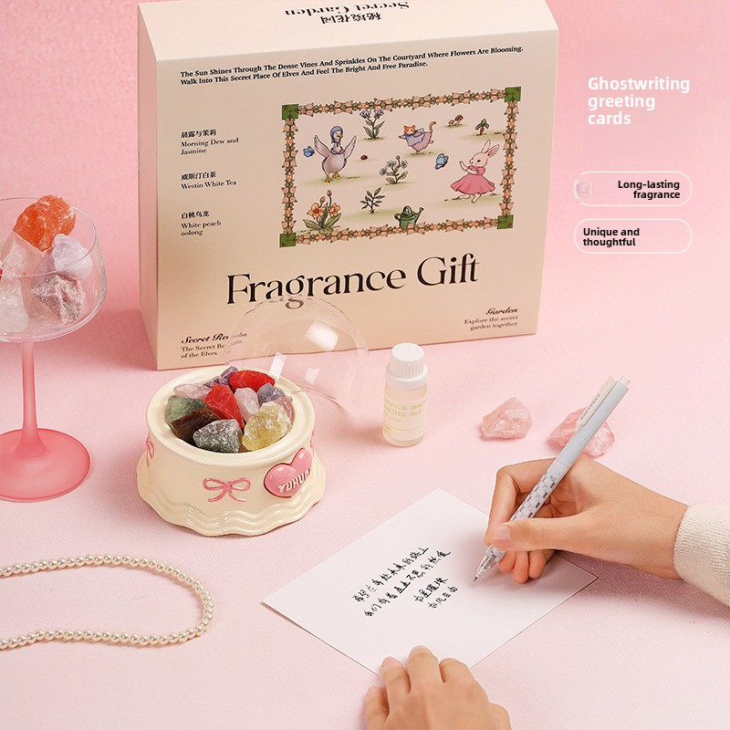 YUHUAN Secret Garden Diffuser Stone Gift Box – Flameless Aromatherapy Crystal with Essential Oil - Lifestyle Scene