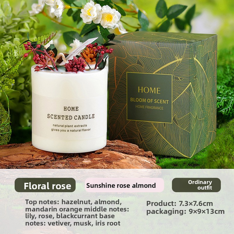 YUHUAN Forest Floral Aromatherapy Candle – Handcrafted Soy Wax with Dried Flowers, 4 Styles - Set / Collection