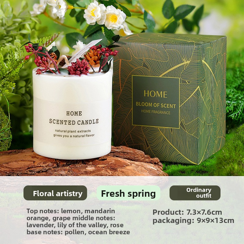 YUHUAN Forest Floral Aromatherapy Candle – Handcrafted Soy Wax with Dried Flowers, 4 Styles - Packaging