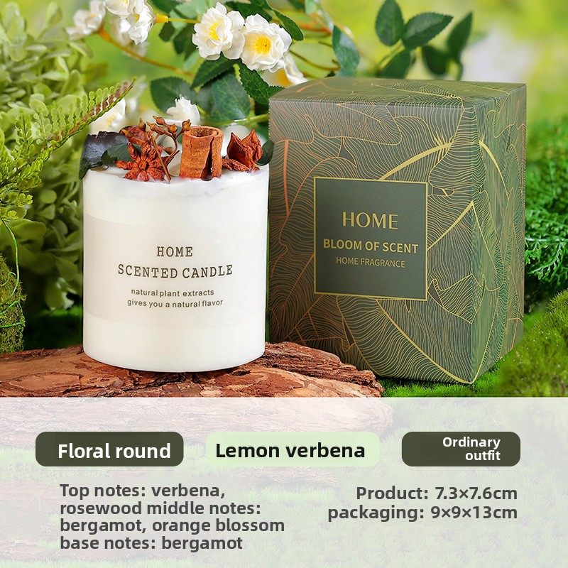 YUHUAN Forest Floral Aromatherapy Candle – Handcrafted Soy Wax with Dried Flowers, 4 Styles - Side View