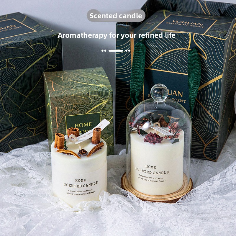 YUHUAN Forest Floral Aromatherapy Candle – Handcrafted Soy Wax with Dried Flowers, 4 Styles - Lifestyle Scene