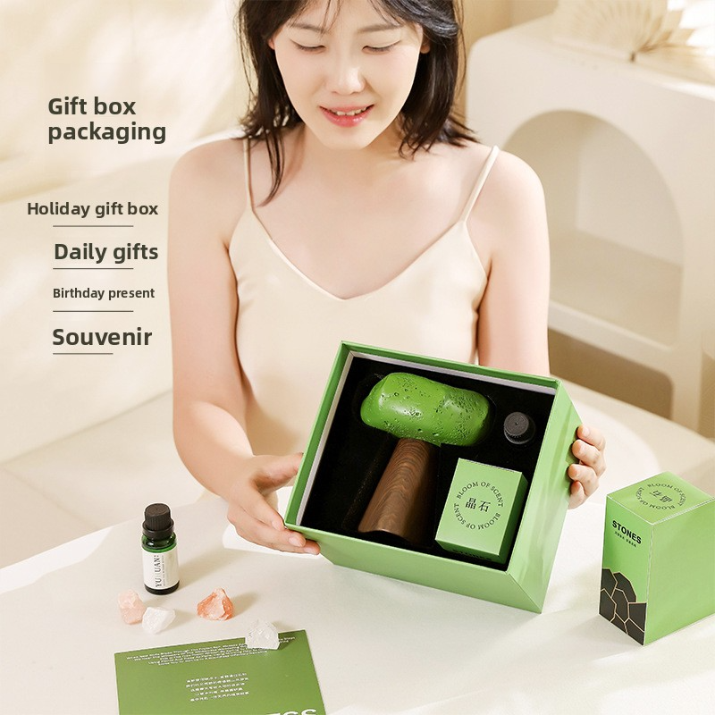 YUHUAN Wilderness Secret Realm Diffuser Stone Gift Box – Flameless Aromatherapy Crystal, 8 Scents, 3 Cup Colors - Detail View