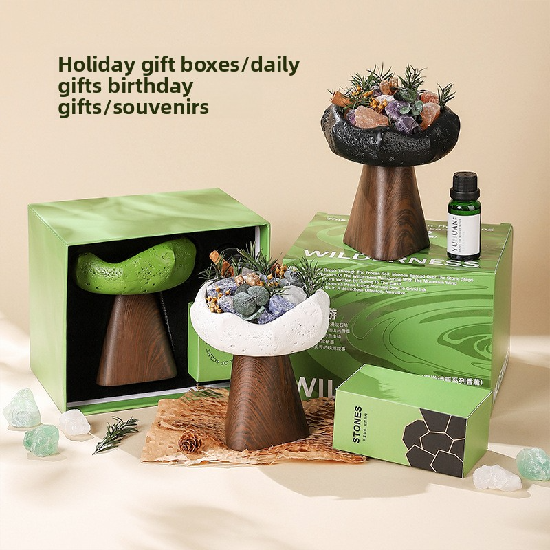 YUHUAN Wilderness Secret Realm Diffuser Stone Gift Box – Flameless Aromatherapy Crystal, 8 Scents, 3 Cup Colors - Lifestyle Scene