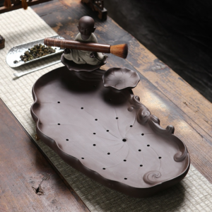 Chinese Purple Clay Tea Tray with Water Storage - Handcrafted Ceramic Tea Serving Plate - Ceramic Incense Burner