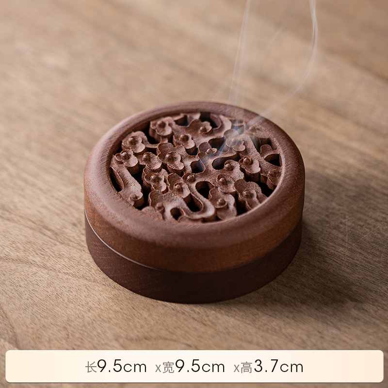 Chinese Rosewood Zen Incense Burner Set with Carved Box - Buddha & Auspicious Motifs - Packaging