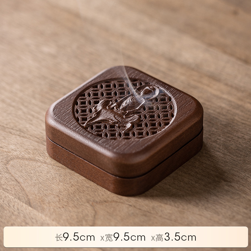 Chinese Rosewood Zen Incense Burner Set with Carved Box - Buddha & Auspicious Motifs - Side View