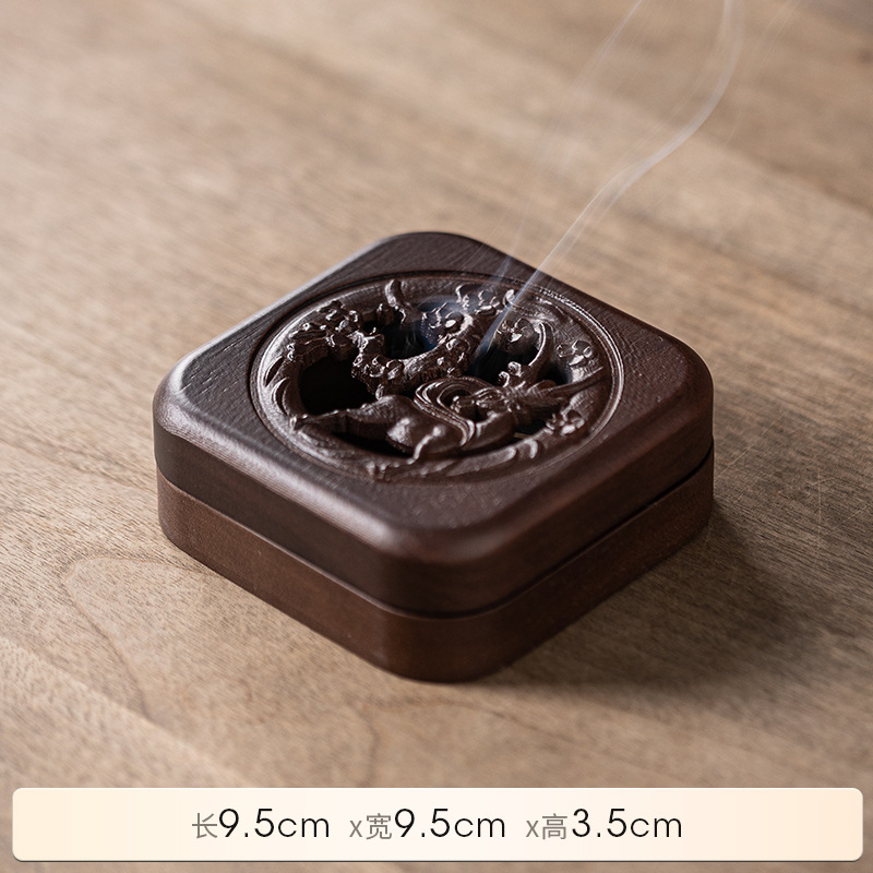 Chinese Rosewood Zen Incense Burner Set with Carved Box - Buddha & Auspicious Motifs - Top View