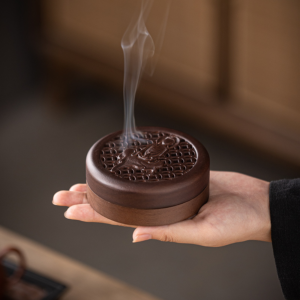 Chinese Rosewood Zen Incense Burner Set with Carved Box - Buddha & Auspicious Motifs - Incense Burners and Holders