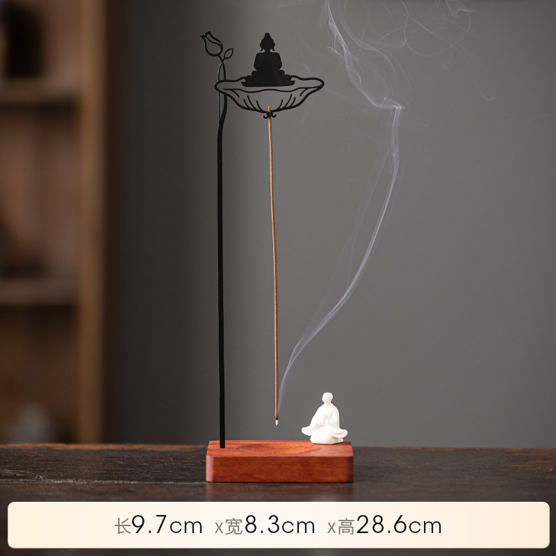 Zen Buddha Hanging Incense Holder - Chinese Style Iron Art Home Decor - Size Reference