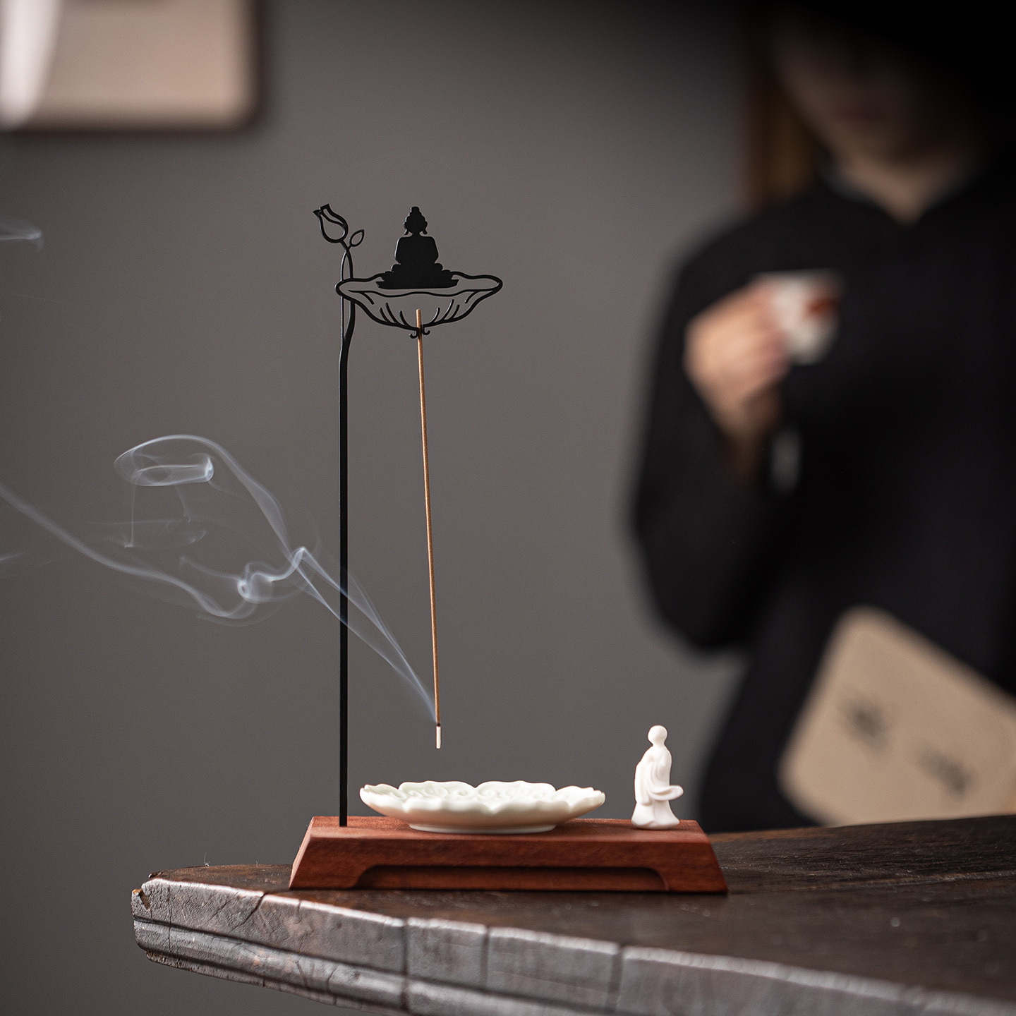 Zen Buddha Hanging Incense Holder - Chinese Style Iron Art Home Decor - Set / Collection