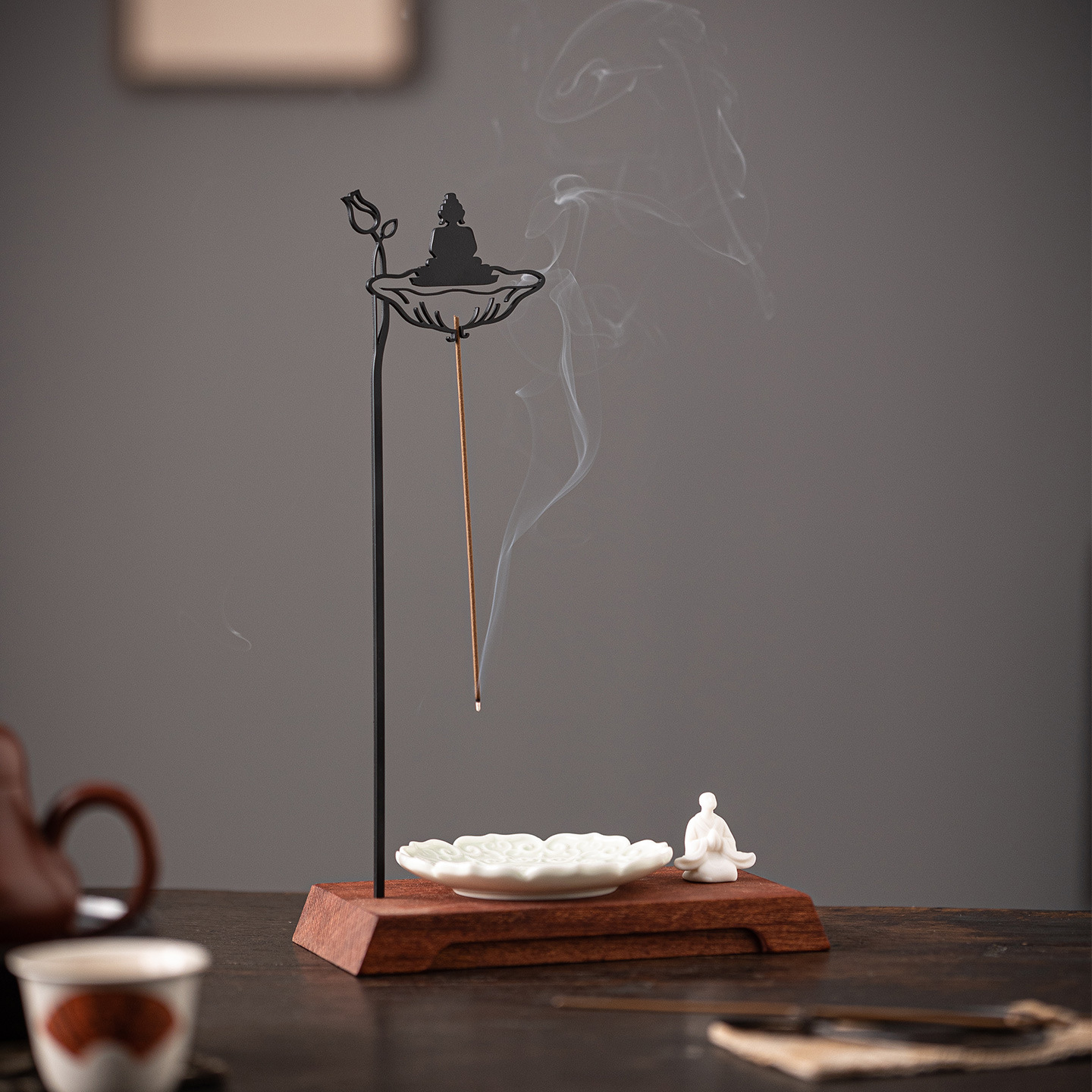 Zen Buddha Hanging Incense Holder - Chinese Style Iron Art Home Decor - Top View