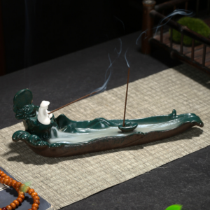 Chinese Ceramic Backflow Incense Burner with Fisherman Figurine - Tower Incense Holder - Backflow Incense Burners