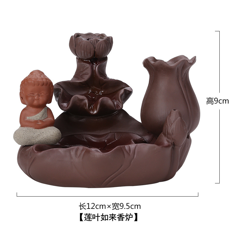 Zen Tathagata Purple Clay Backflow Incense Burner - Detail View