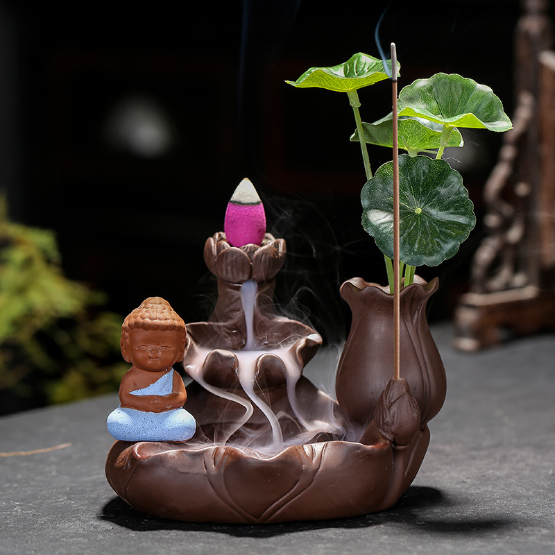 Zen Tathagata Purple Clay Backflow Incense Burner - Lifestyle Scene