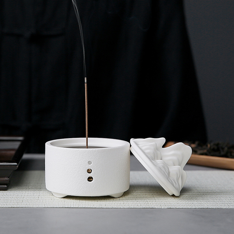 Qianli Jiangshan Ceramic Incense Burner with Lid - Detail View