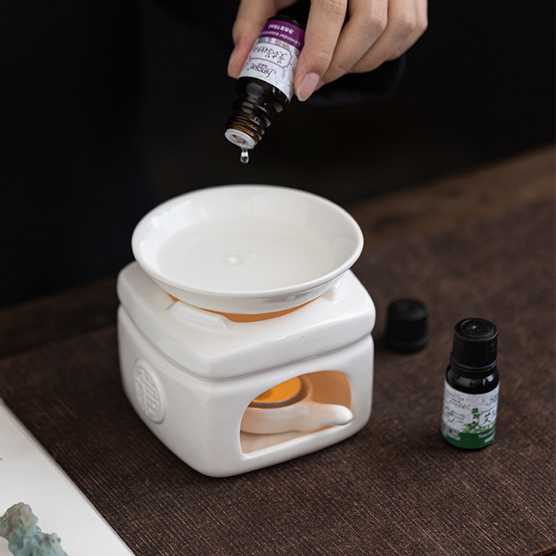 Cross-border White Porcelain Essential Oil Diffuser & Tea Warmer - Detail View