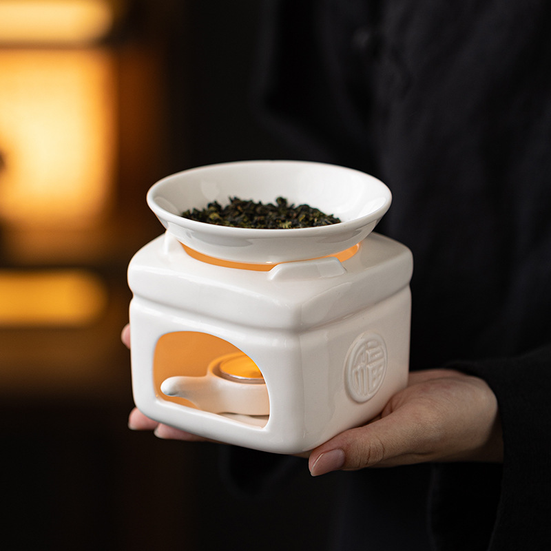 Cross-border White Porcelain Essential Oil Diffuser & Tea Warmer - Size Reference