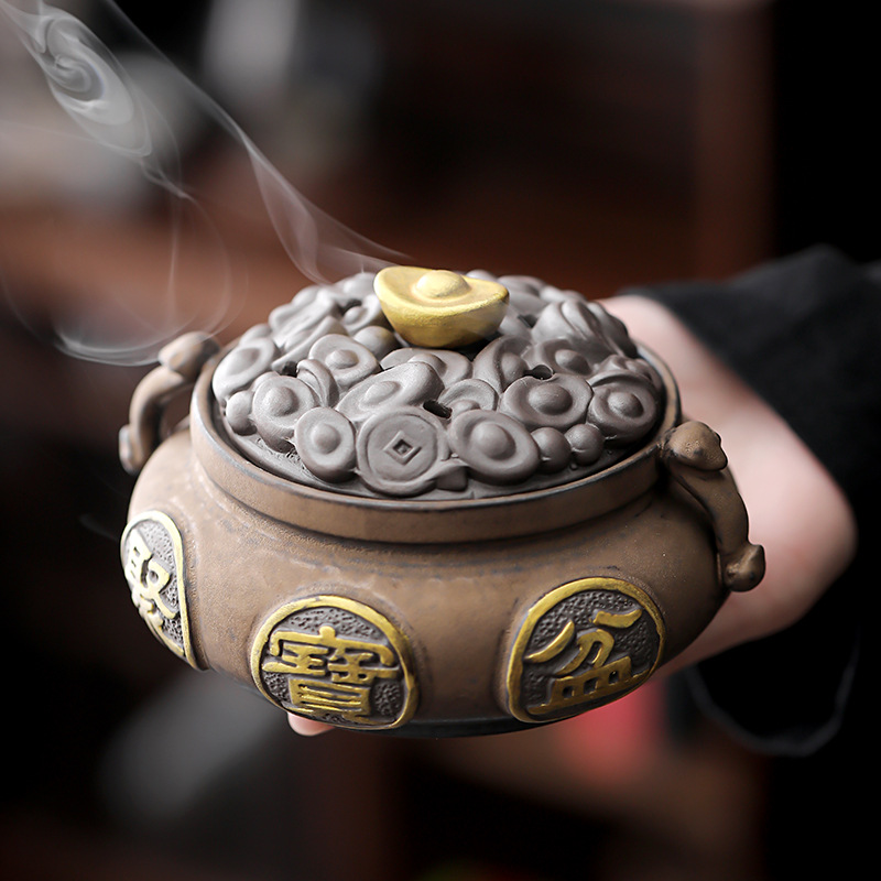 Jubaopen Treasure Bowl Ceramic Incense Burner - Detail View