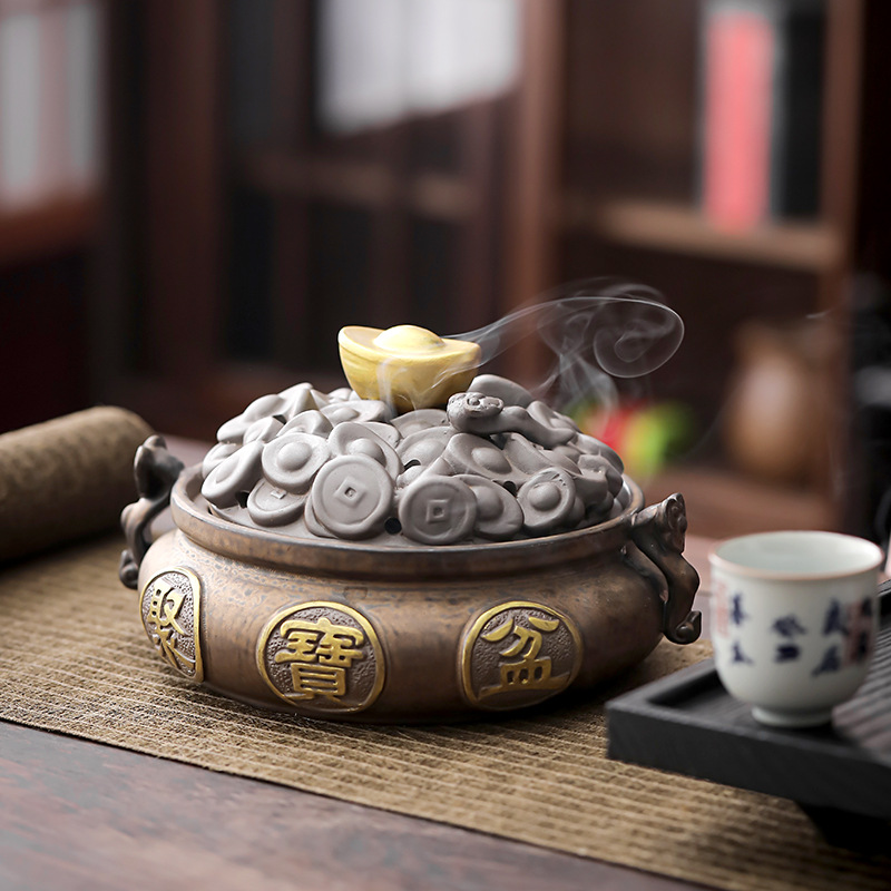 Jubaopen Treasure Bowl Ceramic Incense Burner - Lifestyle Scene