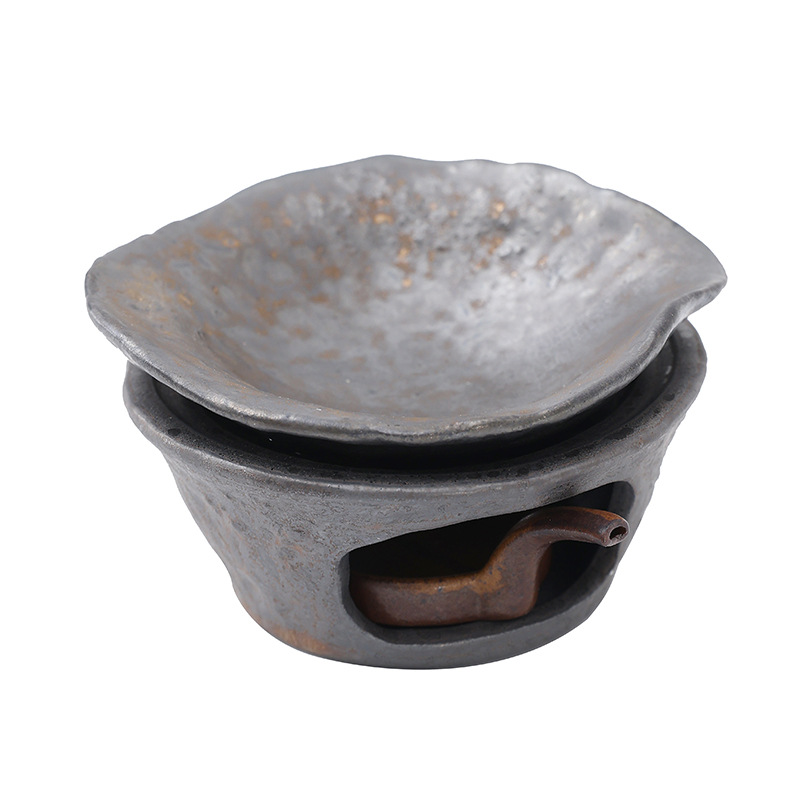 Japanese Handmade Ceramic Roasting Incense Burner & Tea Warmer - In Use