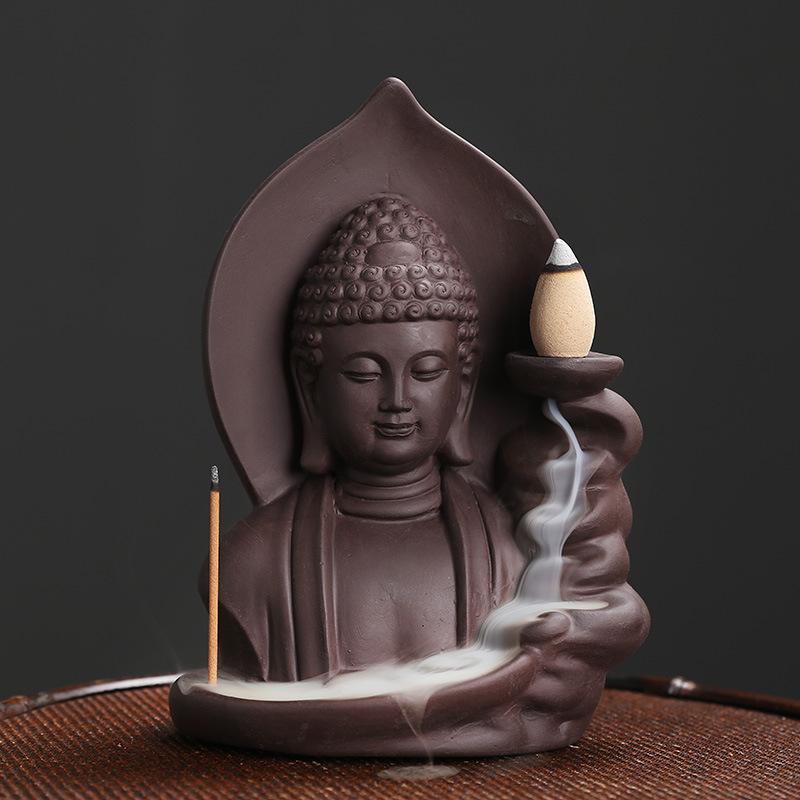 Original Purple Clay Backflow Incense Burner - Tathagata Buddha - Backflow Incense Burners