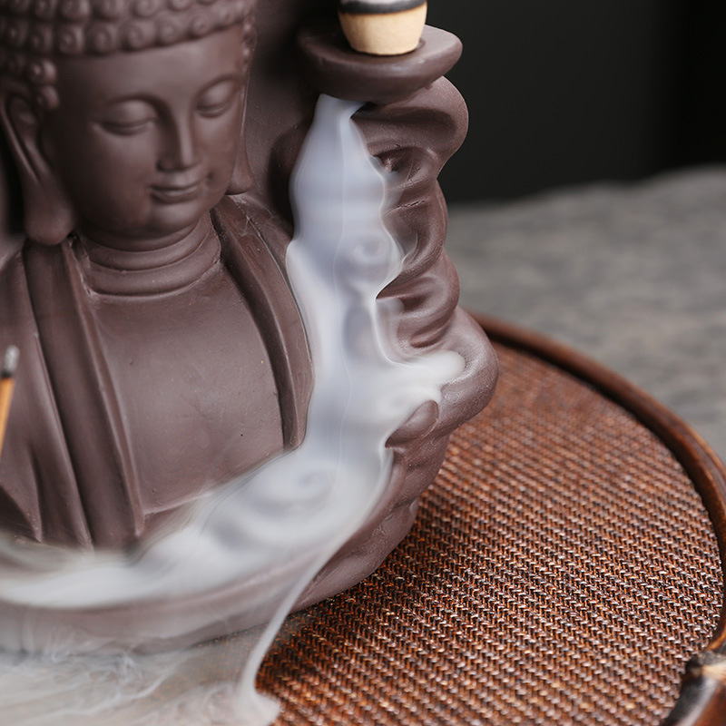Original Purple Clay Backflow Incense Burner - Tathagata Buddha - Lifestyle Scene