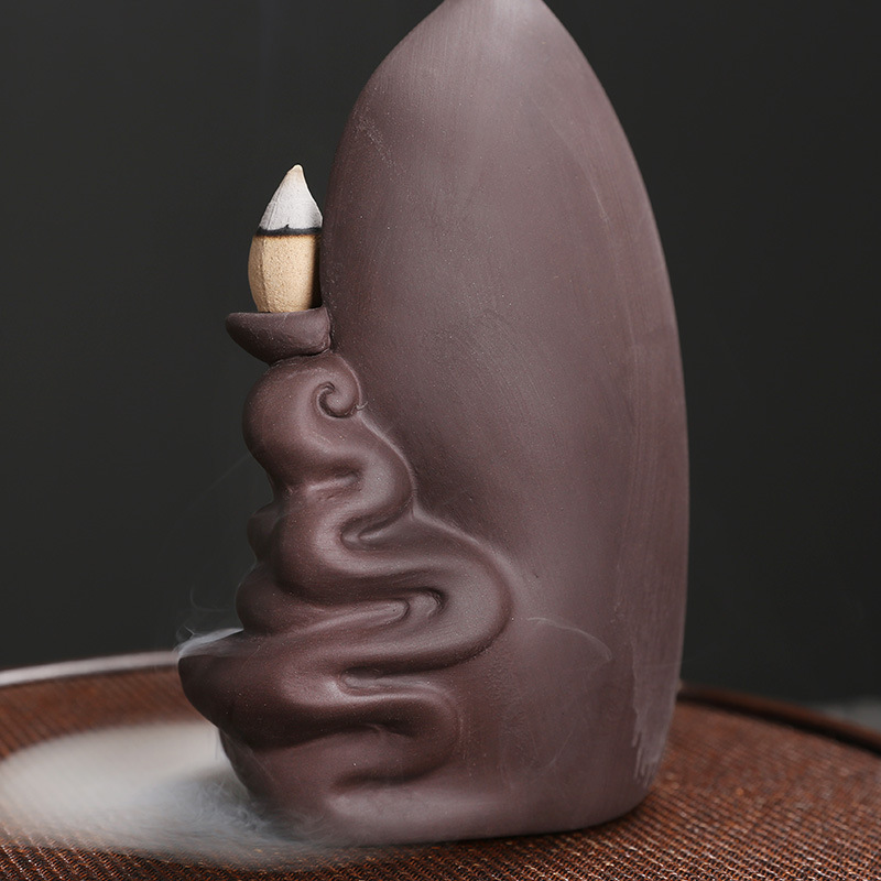 Original Purple Clay Backflow Incense Burner - Tathagata Buddha - Size Reference