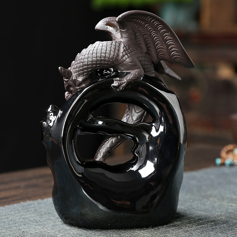 European Dragon Waterfall Backflow Incense Burner - Detail View