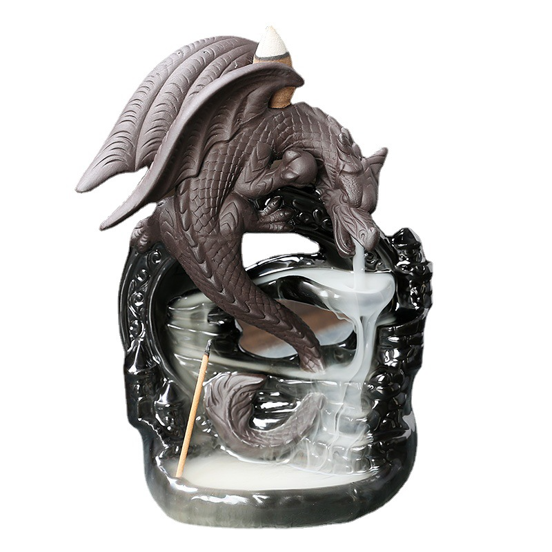 European Dragon Waterfall Backflow Incense Burner - In Use