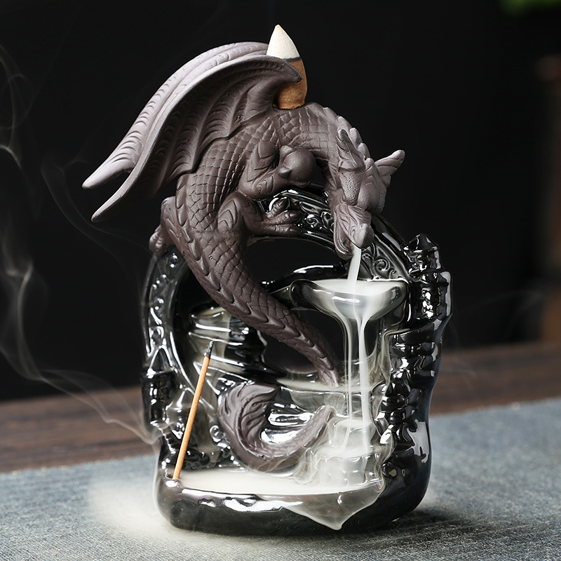 European Dragon Waterfall Backflow Incense Burner - Close-up