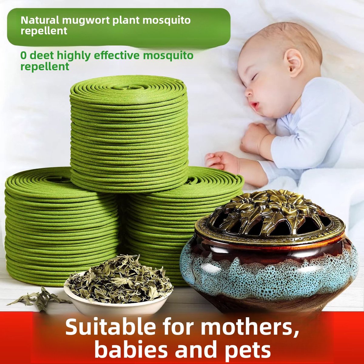 Natural Citronella Mosquito-Repelling Coil Incense - 3 Scents - Size Reference