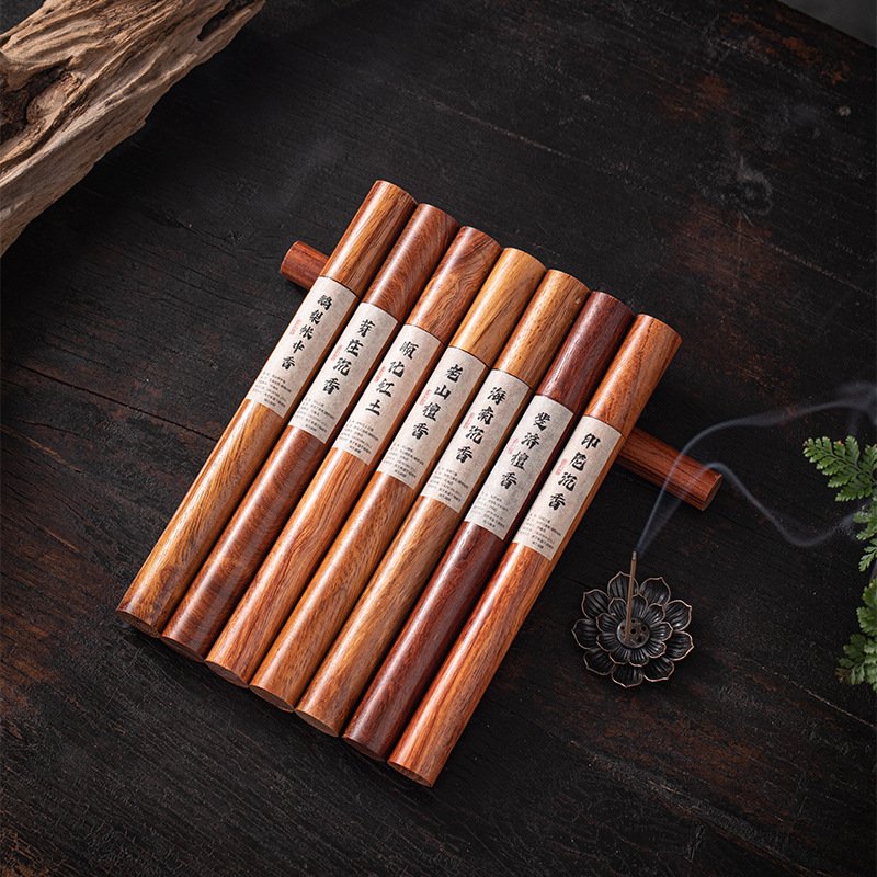 Natural Wood-Tube Incense Sticks - 8 Scents, Rosewood Tube - Detail View