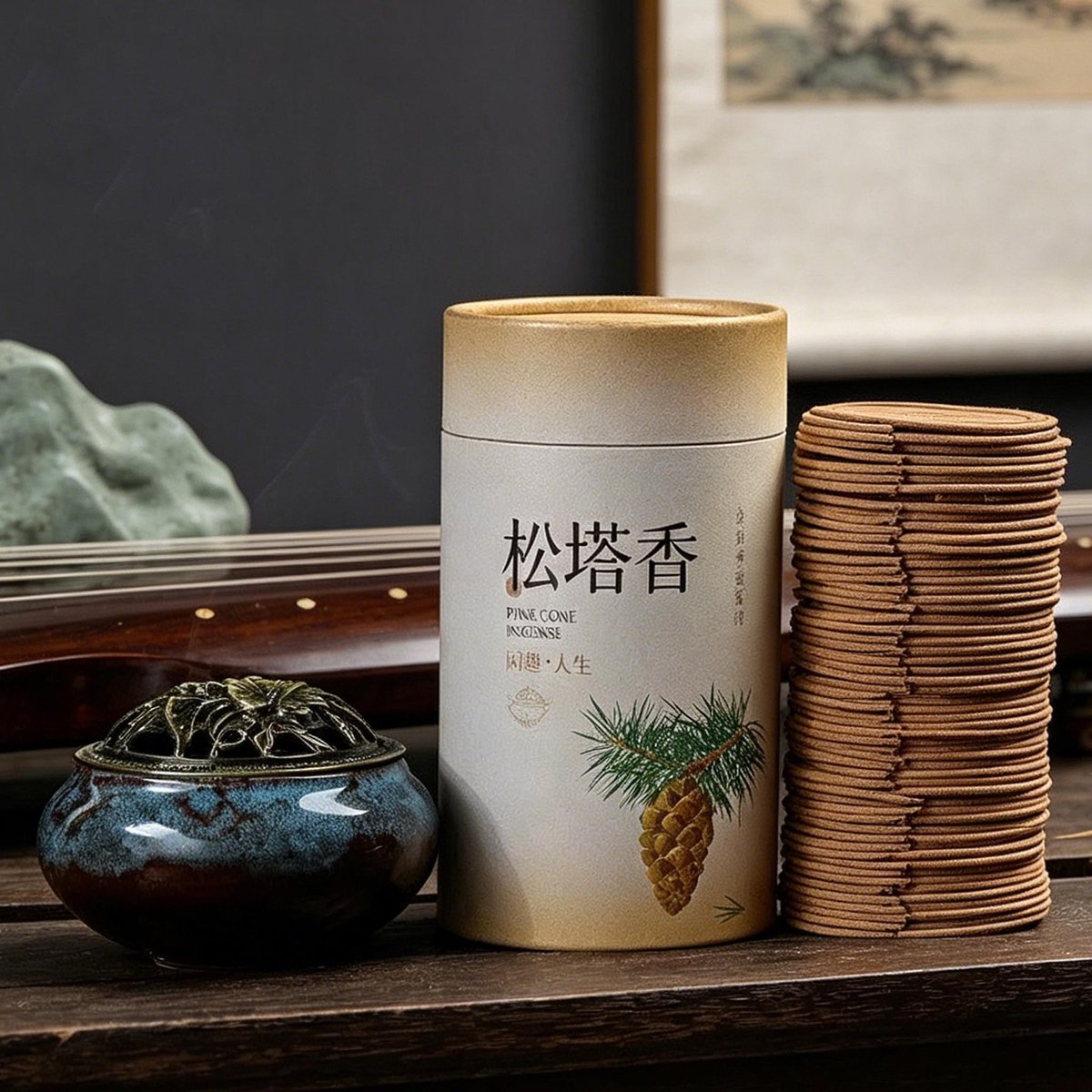 Pine Cone Shaped Coil Incense - 120/240 Discs with Optional Burner Set - Lifestyle Scene