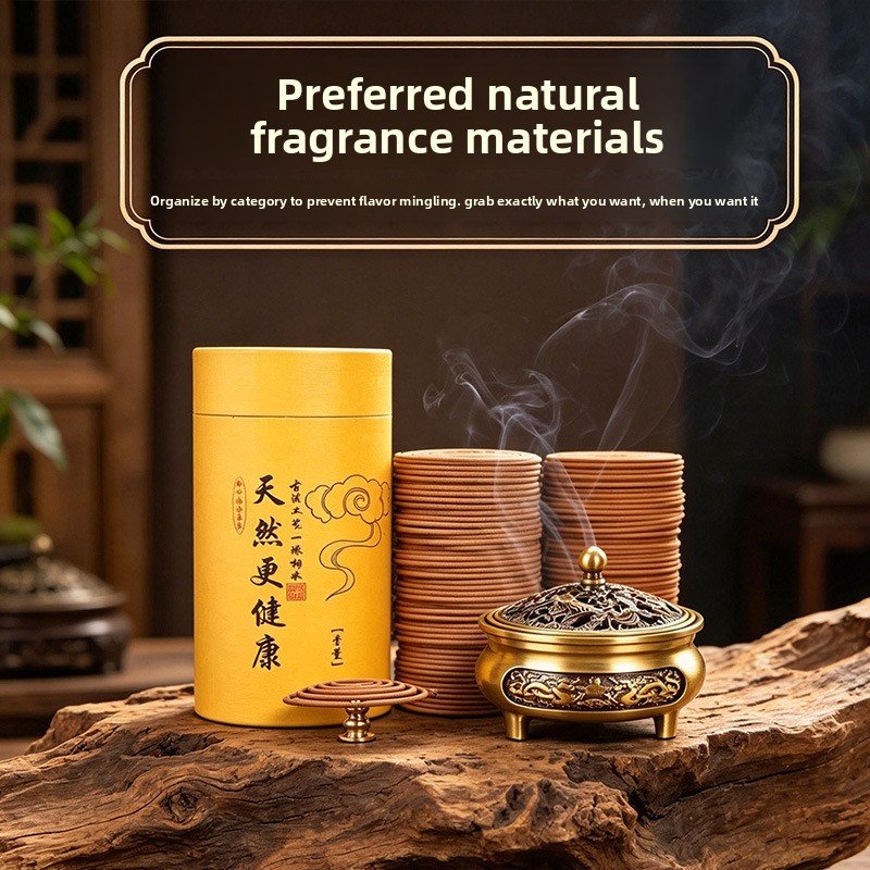 Alloy Incense Burner Gift Set - 120-Disc Coil Incense in 7 Scents - Detail View