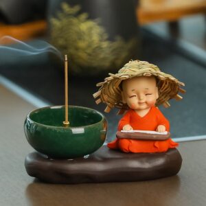 Straw Hat Monk Ceramic Incense Burner - Zen Aromatherapy Decor - Ceramic Incense Burner