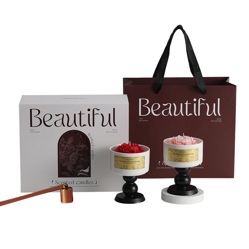 Camellia Scented Candle Gift Box - 2 x 200g with Accessories - In Use