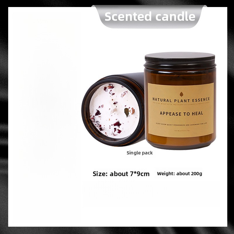 YUHUAN Brown Bottle Scented Candle – Small Amber Glass Candle, 13 Fragrances, 100g - In Use