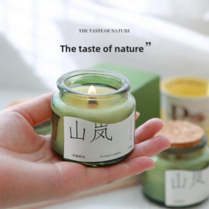 Shanlan Green Glass Cup Scented Candle with Wooden Cork Stopper – 13 Fragrances, 100g - Meditation and Lifestyle