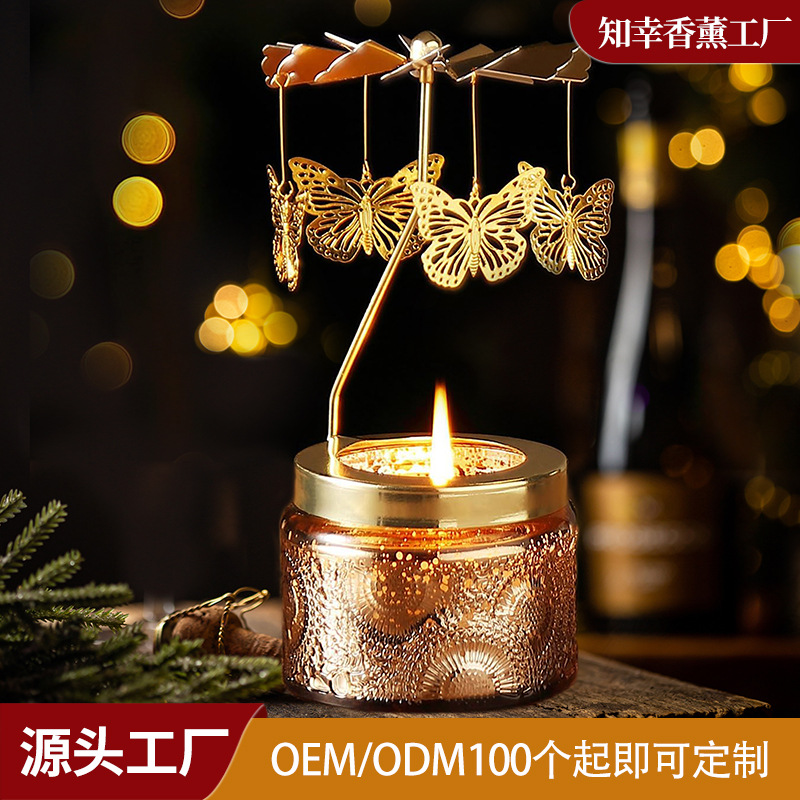 YUEKOKO Christmas Carousel Candle Gift Set - Spinning Rotary Candle Holder with Scented Candle, 10 Styles - Detail View