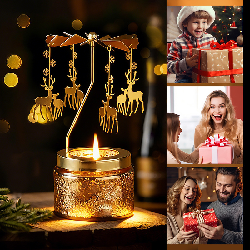 YUEKOKO Christmas Carousel Candle Gift Set - Spinning Rotary Candle Holder with Scented Candle, 10 Styles - Lifestyle Scene