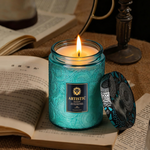 Extra Large 400g Embossed Cup Scented Candle - Soy Wax Aromatherapy Candle, 6 Styles - Herbal Wellness Incense