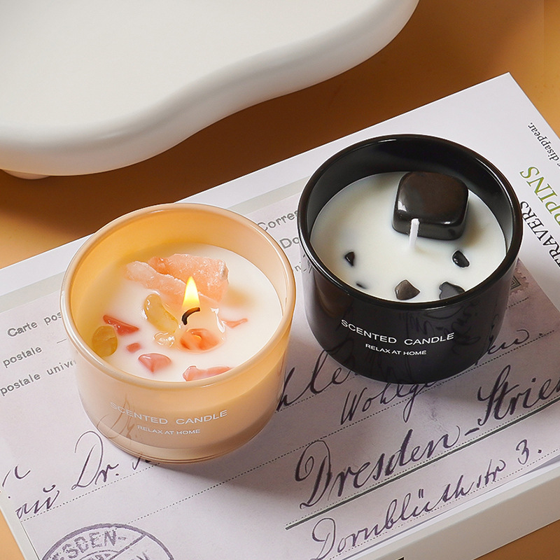 YUEKOKO Dopamine Crystal Stone Scented Candle - Gemstone Aromatherapy Candle, 3 Styles - Detail View