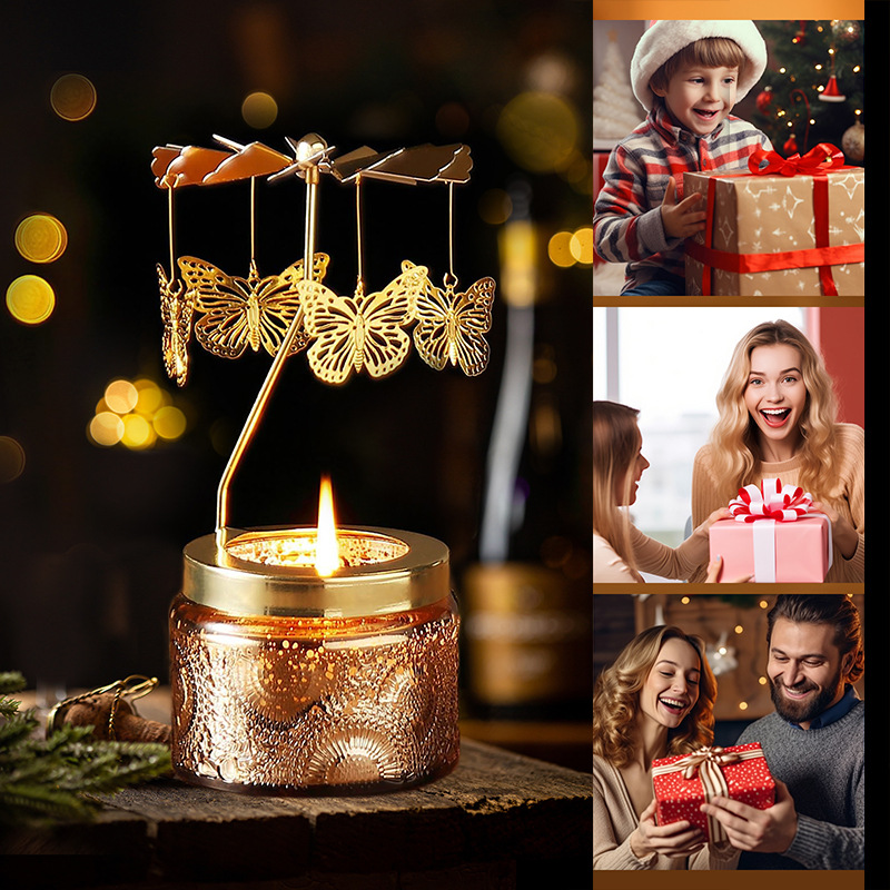 YUEKOKO Rotating Carousel Candle Gift Set - Metal Spinning Candle Holder with Scented Candle, 7 Styles - Lifestyle Scene